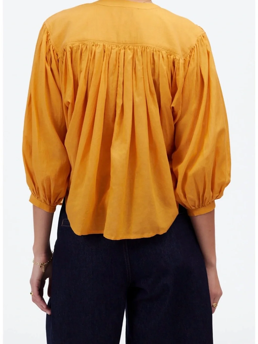 Madewell Pollen Yellow Balloon Puff Sleeve Voile Peasant Top Medium
